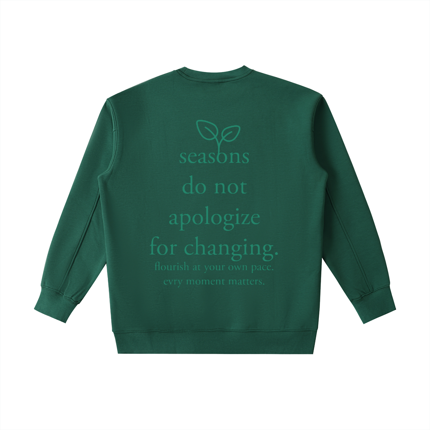 "seasons" green heavyweight crewneck