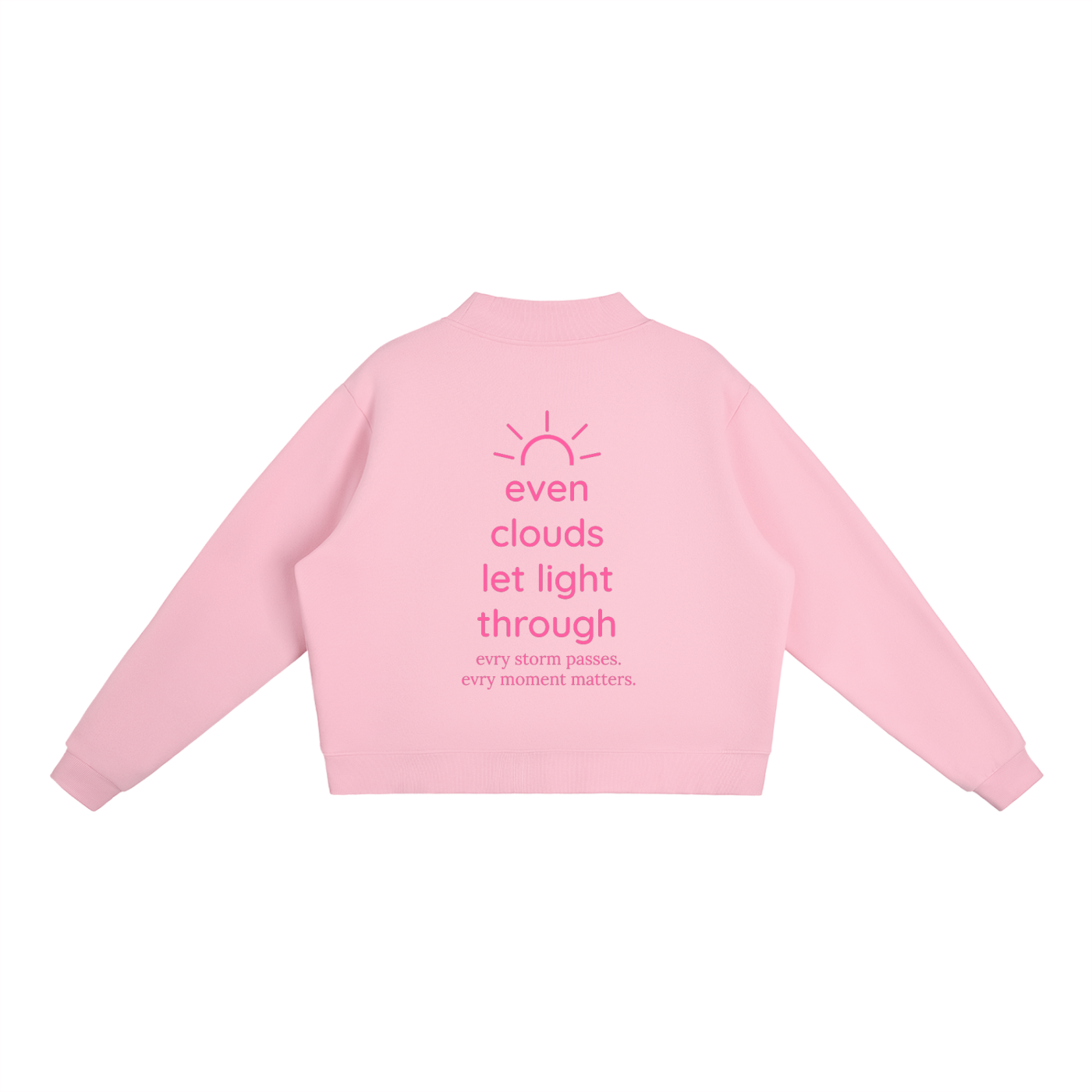 clouds pink fleece mockneck